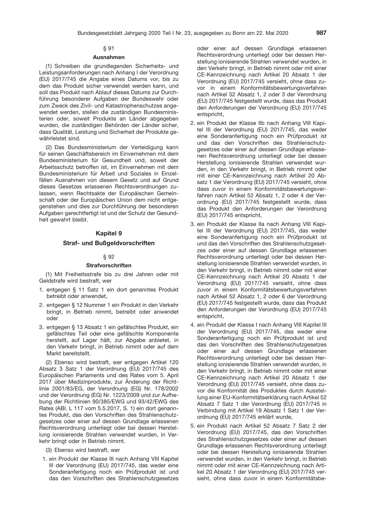 BGBl. 2020, Seite 987 — Originalseite als Abbildung