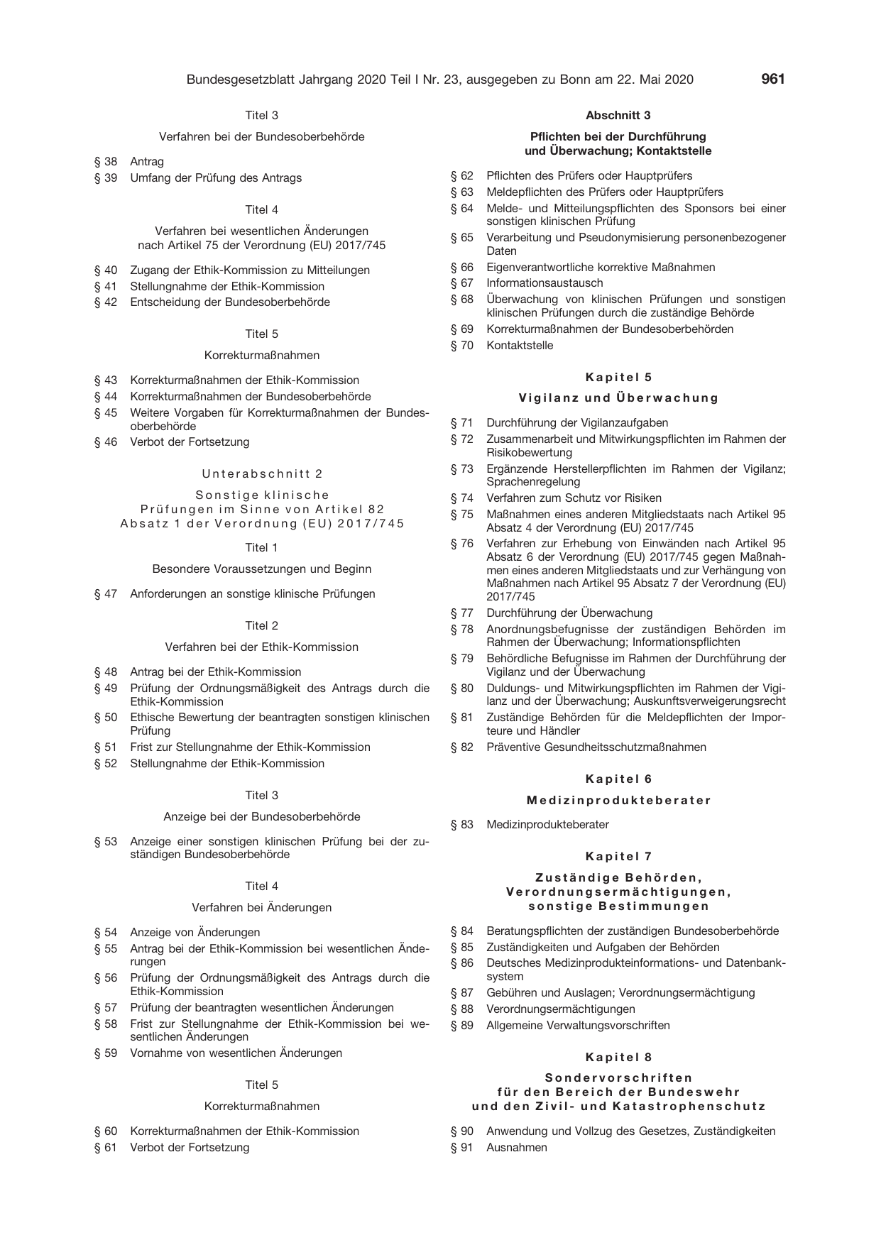 BGBl. 2020, Seite 961 — Originalseite als Abbildung