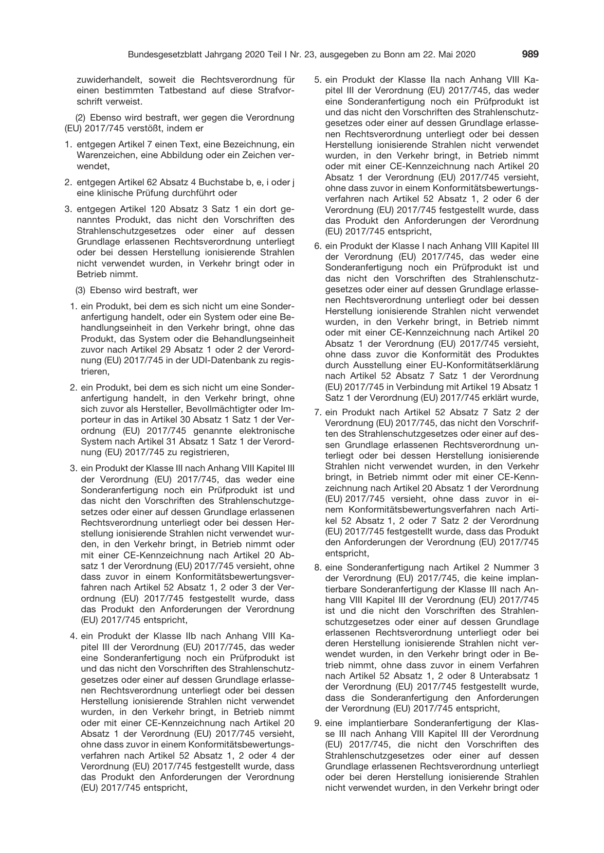 BGBl. 2020, Seite 989 — Originalseite als Abbildung