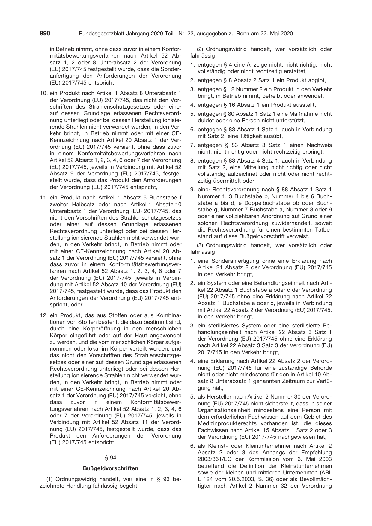 BGBl. 2020, Seite 990 — Originalseite als Abbildung