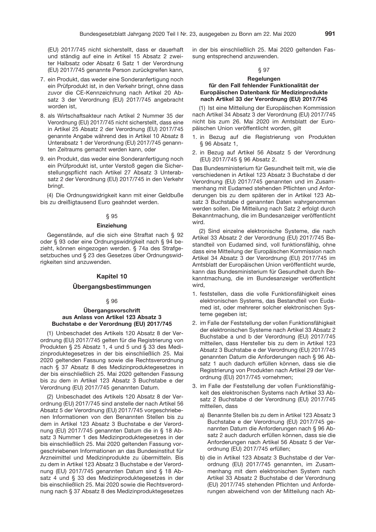 BGBl. 2020, Seite 991 — Originalseite als Abbildung