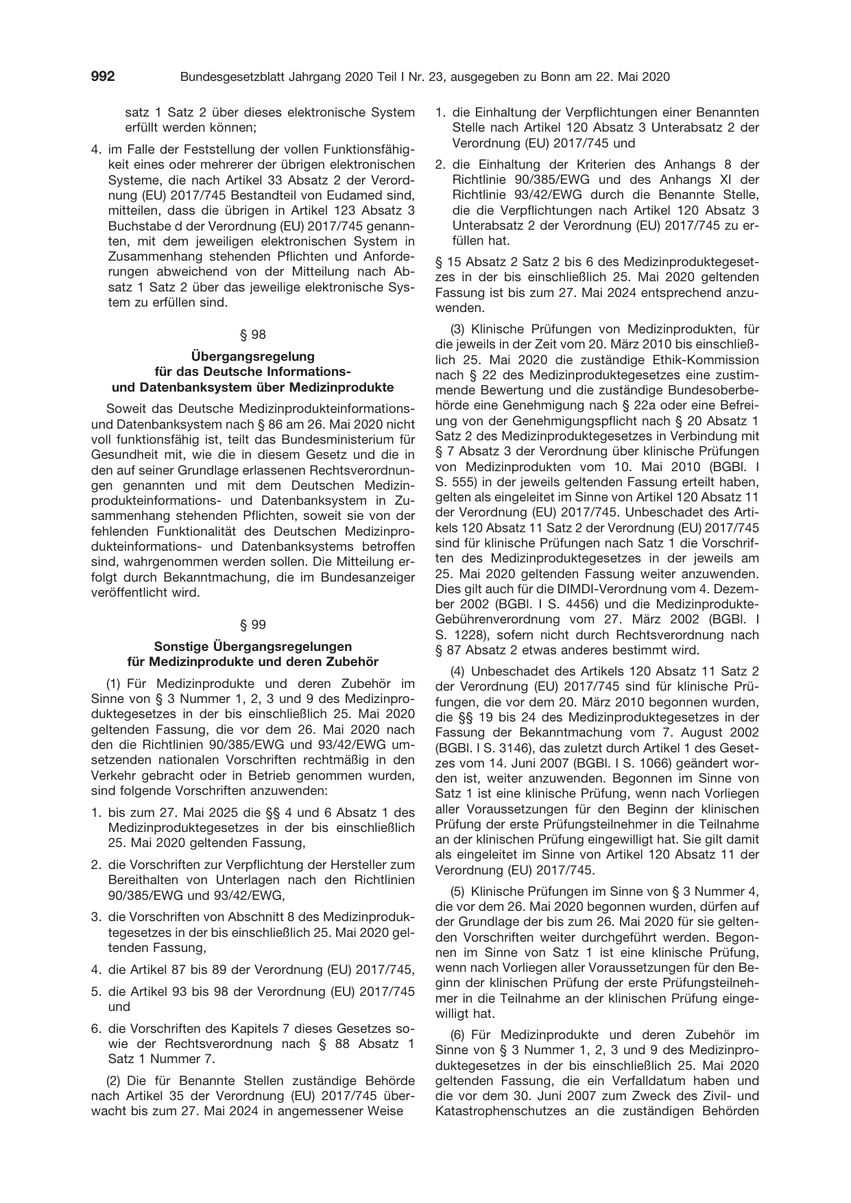 BGBl. 2020, Seite 992 — Originalseite als Abbildung