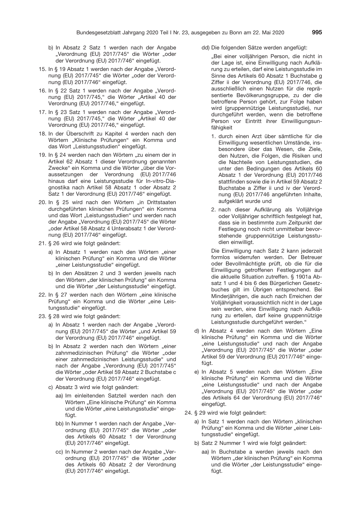 BGBl. 2020, Seite 995 — Originalseite als Abbildung