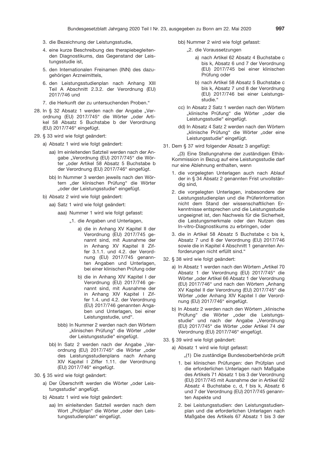 BGBl. 2020, Seite 997 — Originalseite als Abbildung