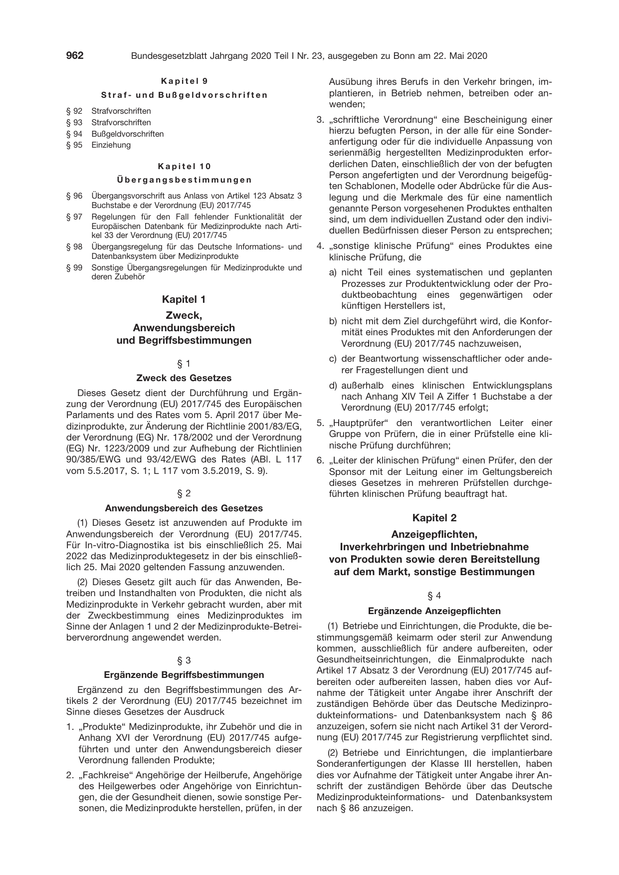 BGBl. 2020, Seite 962 — Originalseite als Abbildung