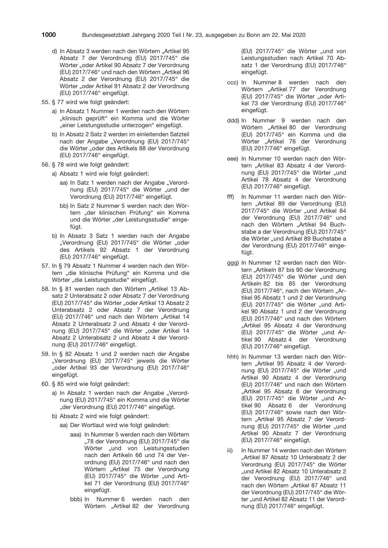 BGBl. 2020, Seite 1000 — Originalseite als Abbildung