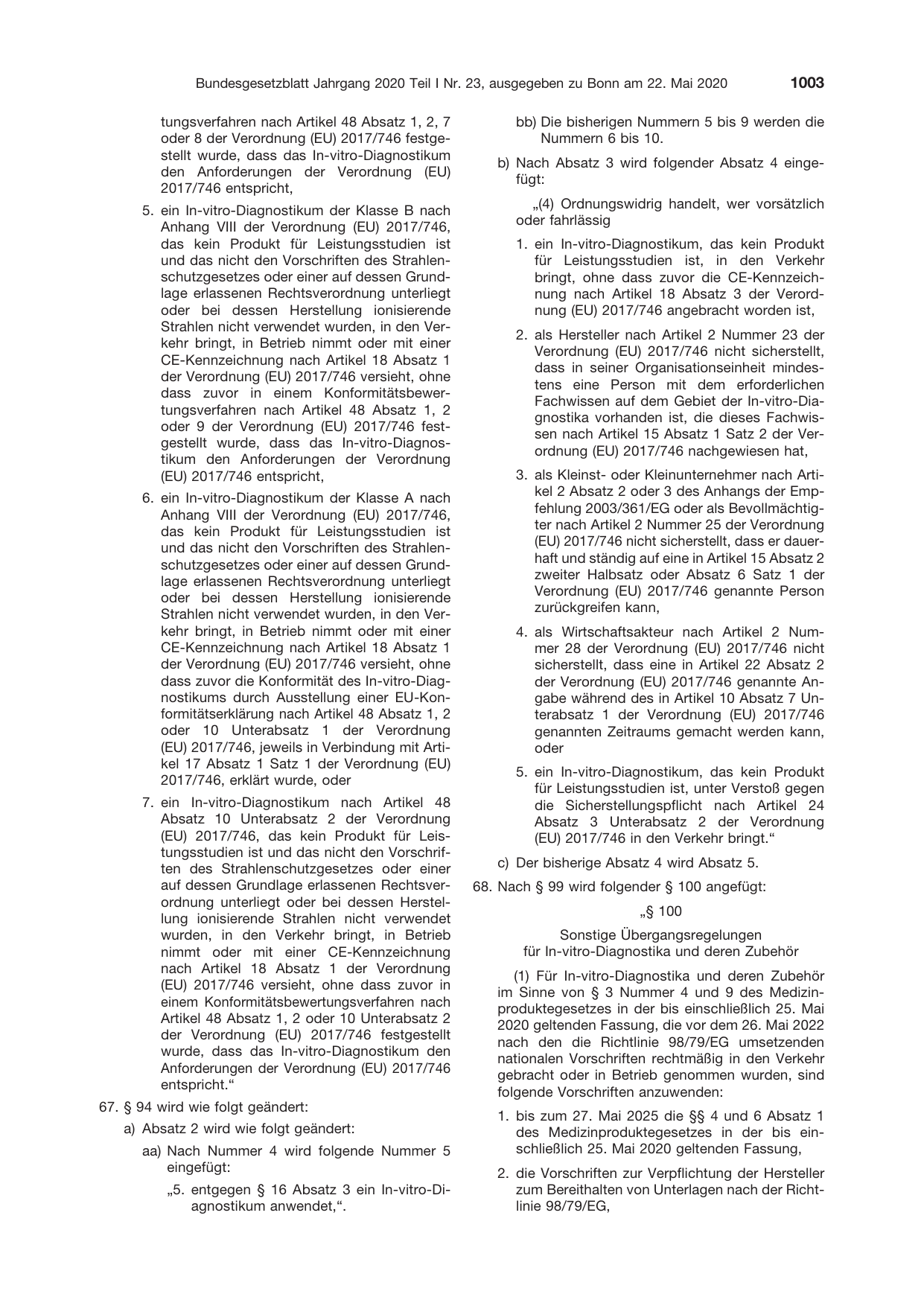 BGBl. 2020, Seite 1003 — Originalseite als Abbildung