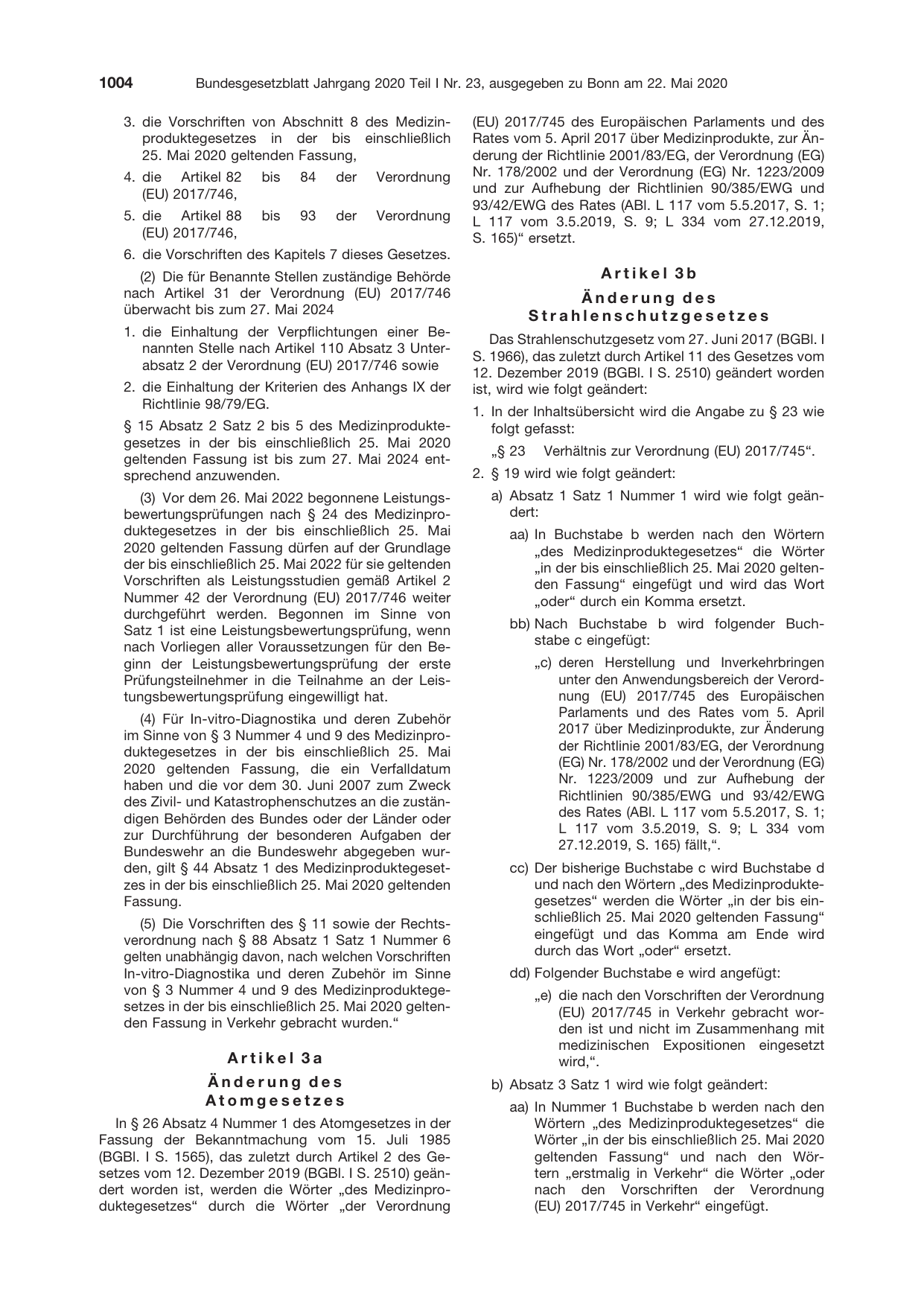 BGBl. 2020, Seite 1004 — Originalseite als Abbildung