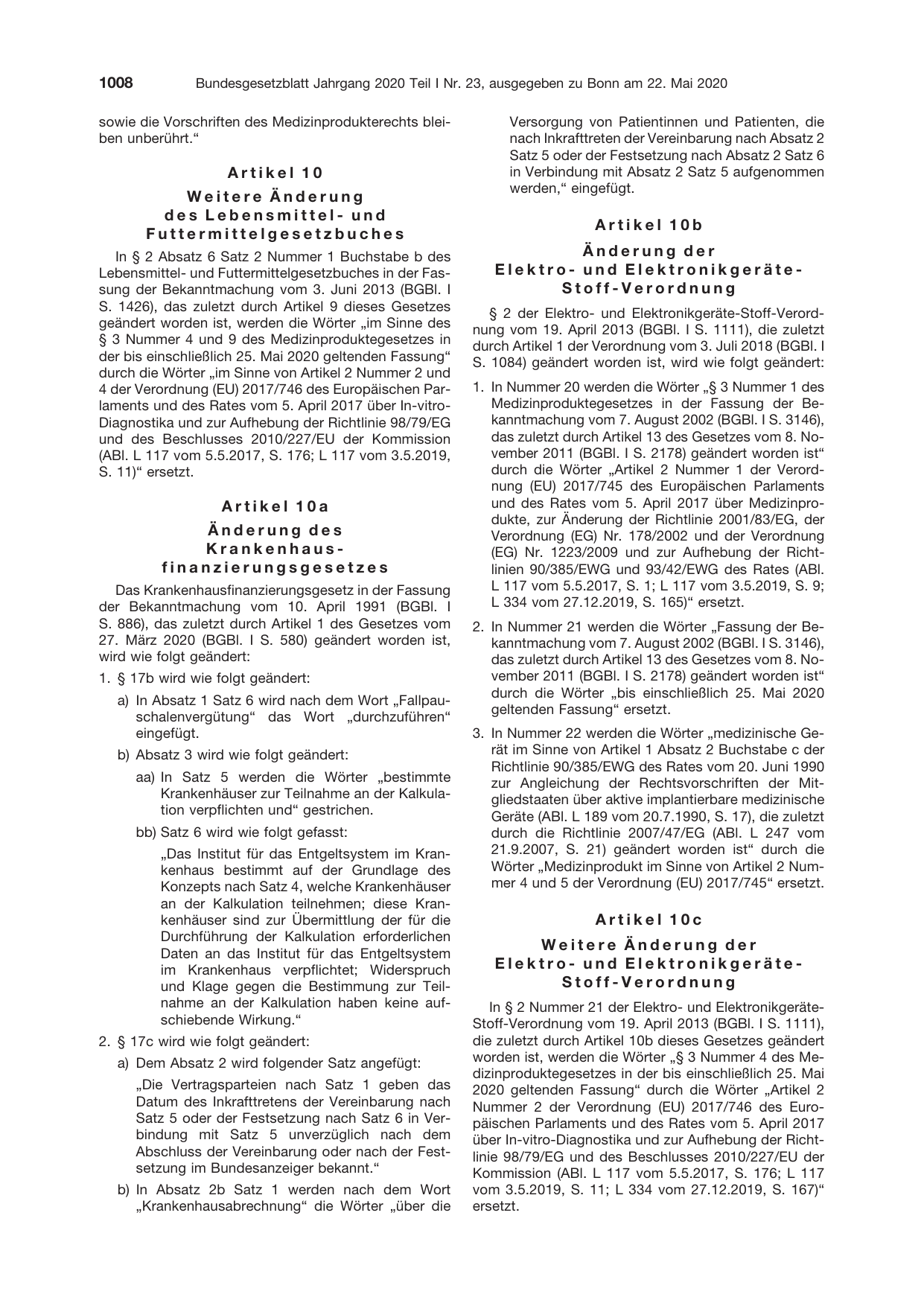 BGBl. 2020, Seite 1008 — Originalseite als Abbildung