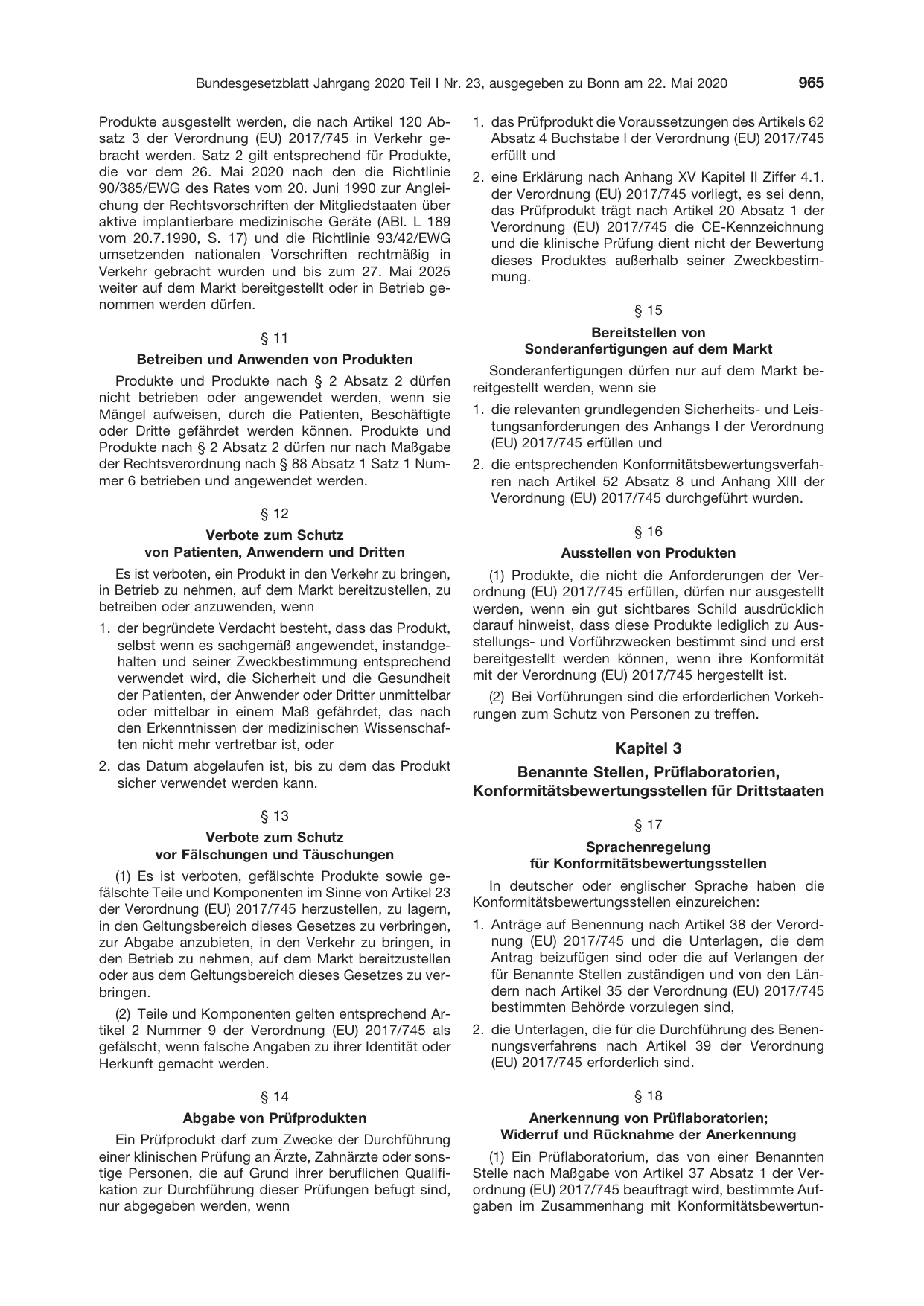 BGBl. 2020, Seite 965 — Originalseite als Abbildung