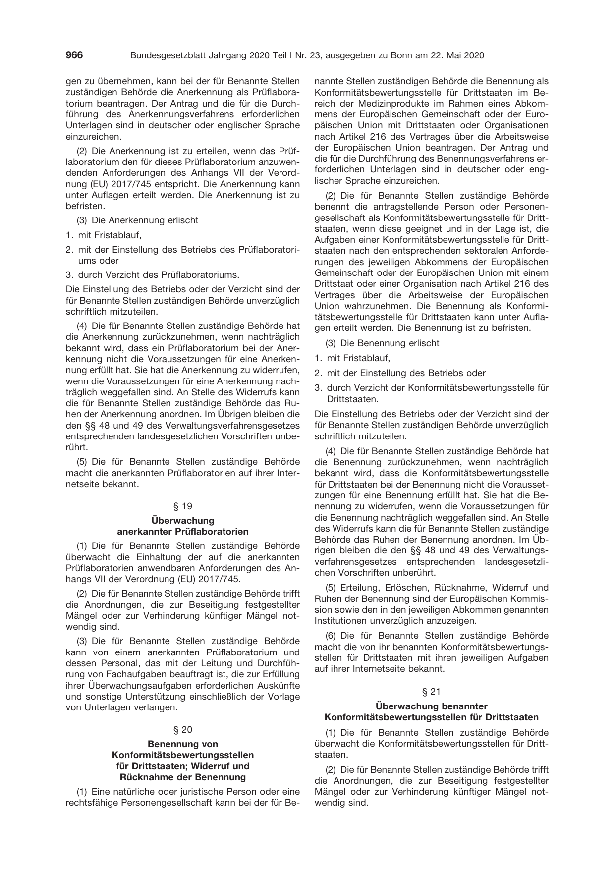 BGBl. 2020, Seite 966 — Originalseite als Abbildung