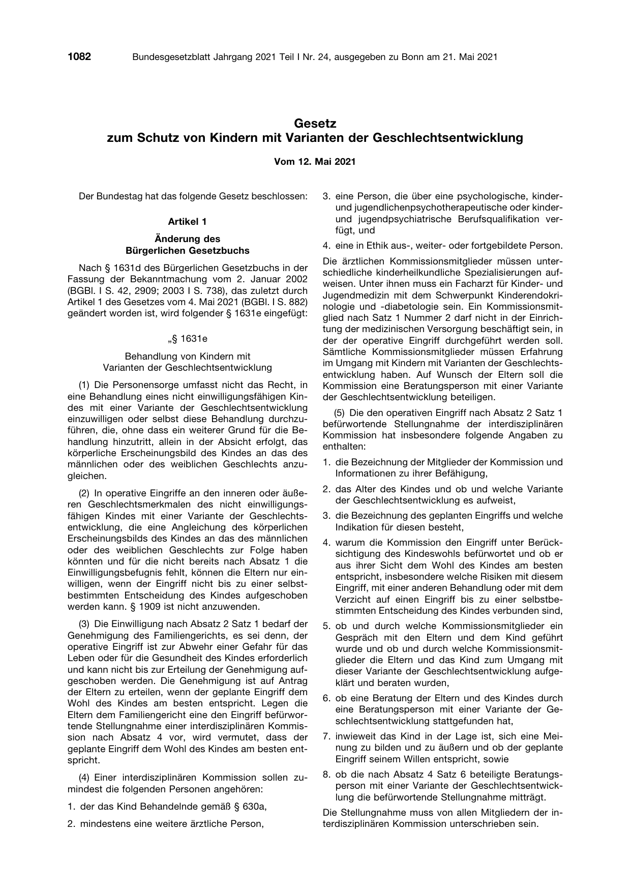 BGBl. 2021, Seite 1082 — Originalseite als Abbildung