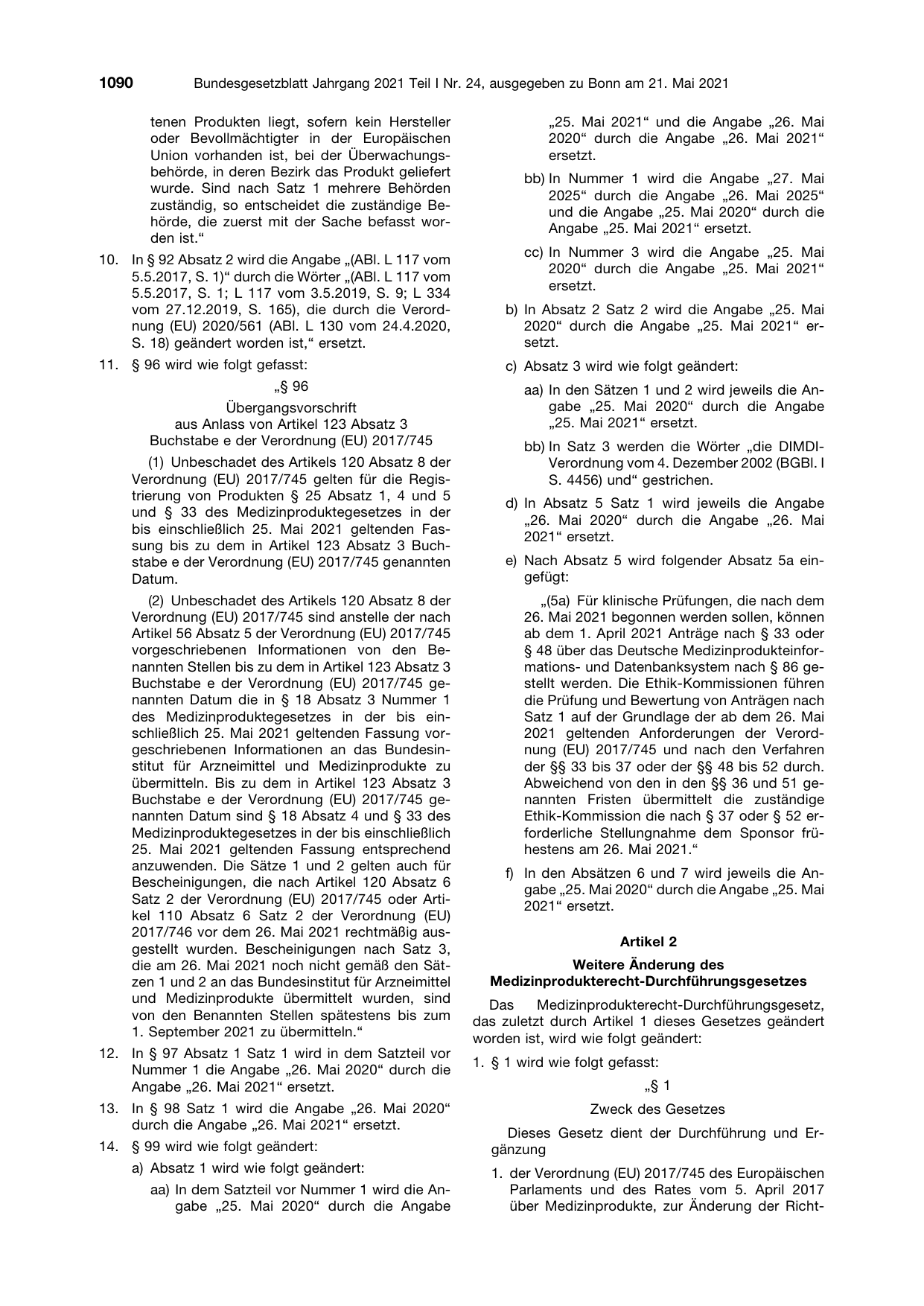 BGBl. 2021, Seite 1090 — Originalseite als Abbildung