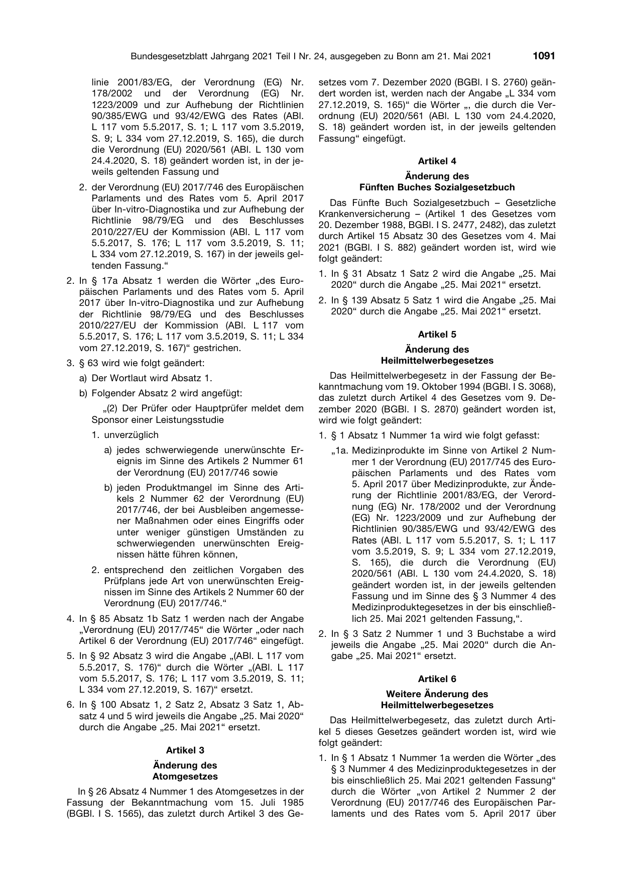 BGBl. 2021, Seite 1091 — Originalseite als Abbildung