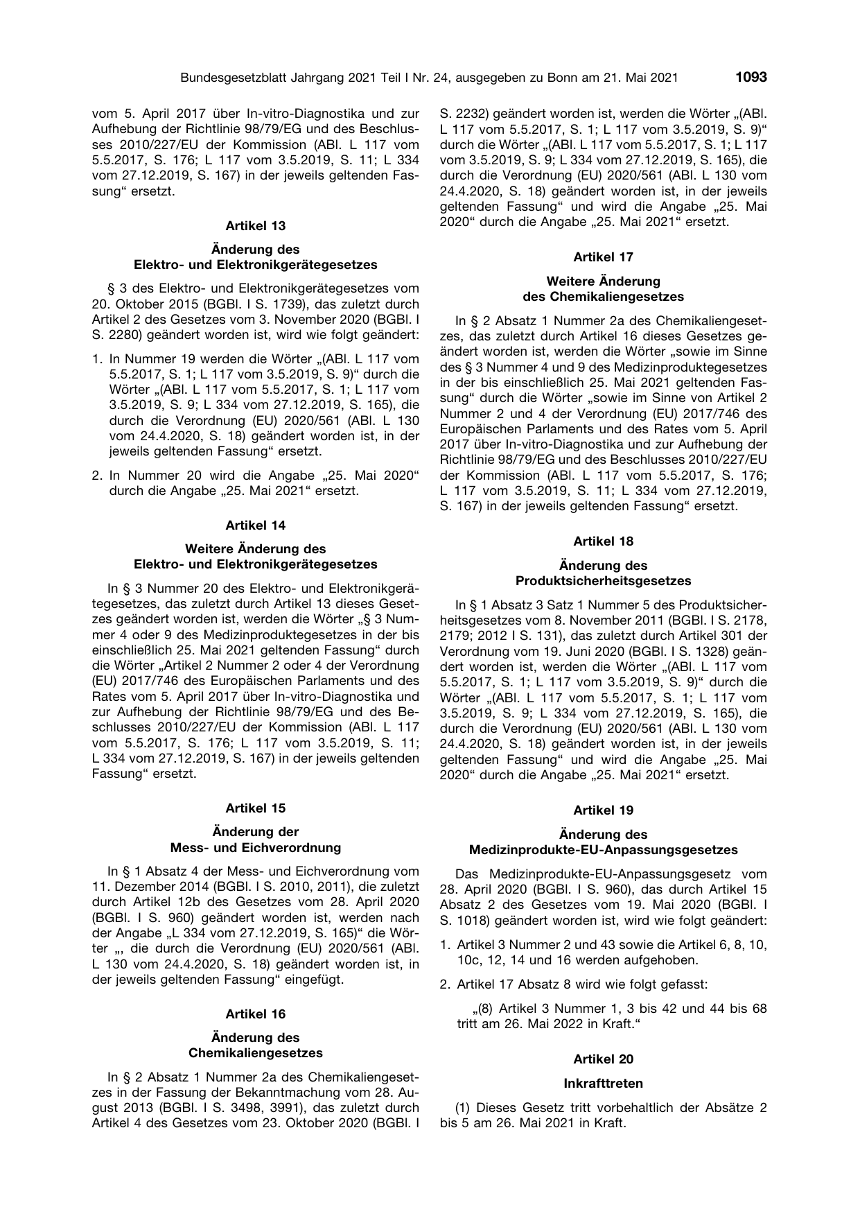 BGBl. 2021, Seite 1093 — Originalseite als Abbildung