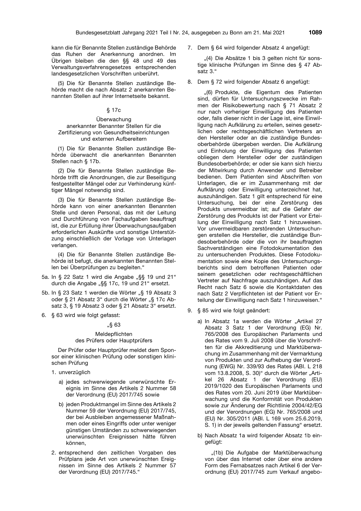 BGBl. 2021, Seite 1089 — Originalseite als Abbildung