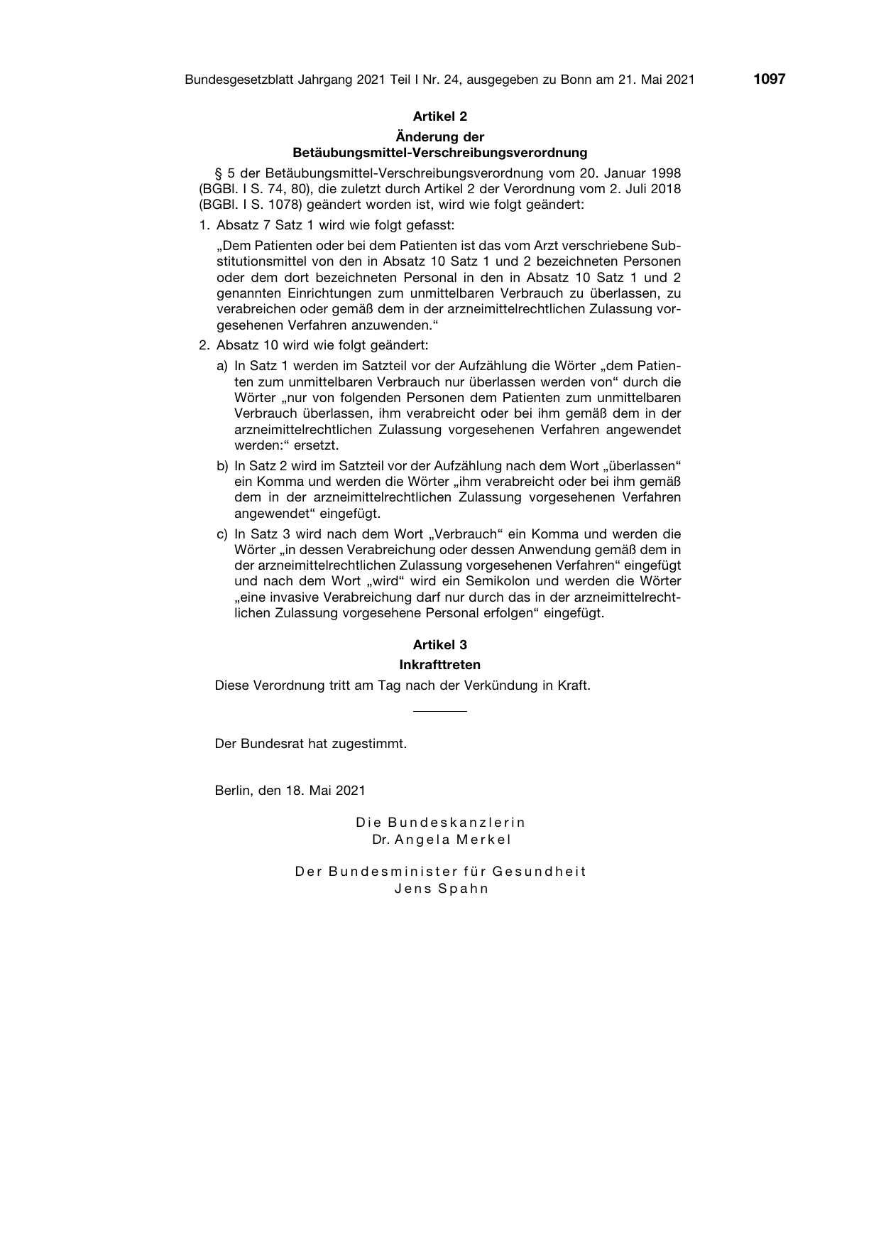 BGBl. 2021, Seite 1097 — Originalseite als Abbildung