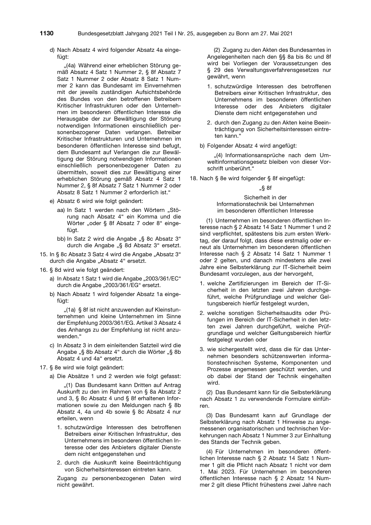 BGBl. 2021, Seite 1130 — Originalseite als Abbildung