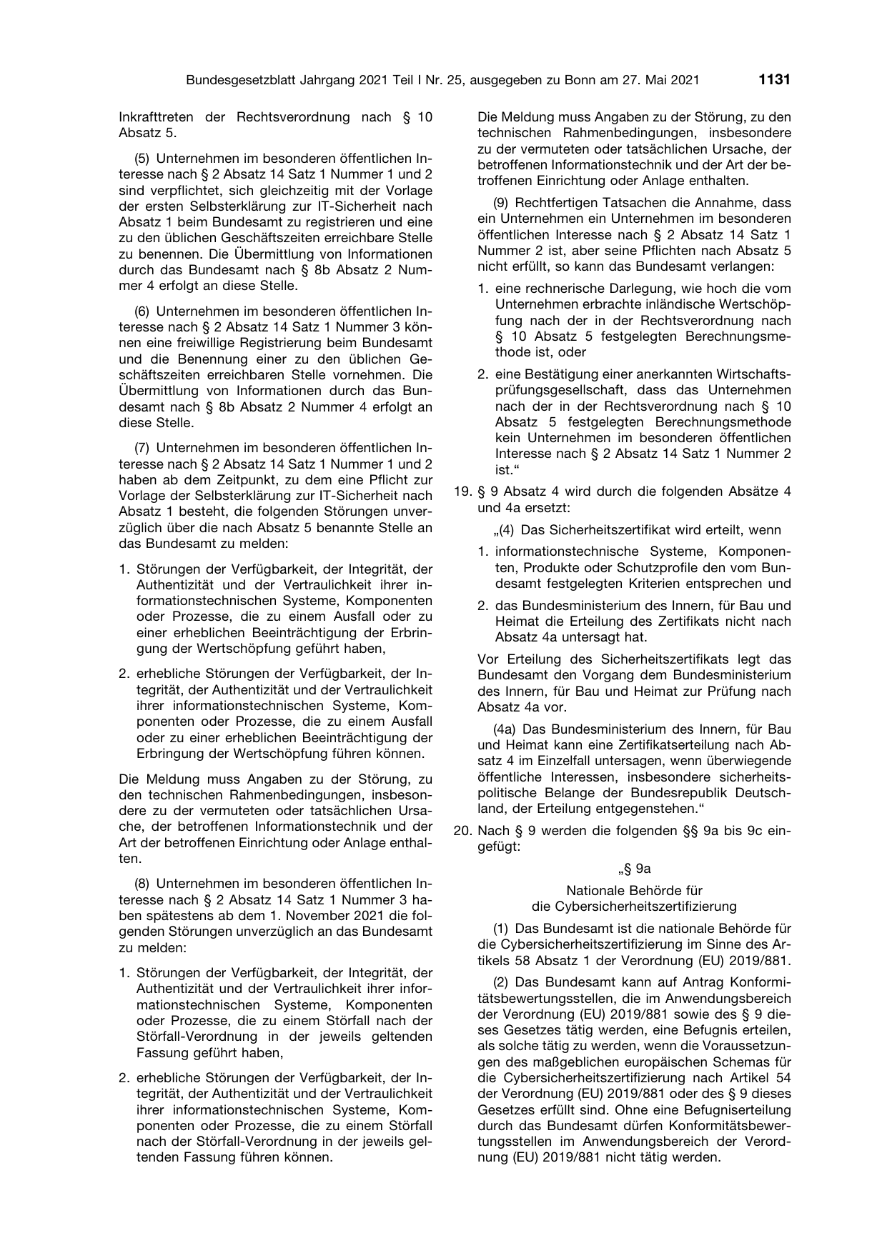 BGBl. 2021, Seite 1131 — Originalseite als Abbildung