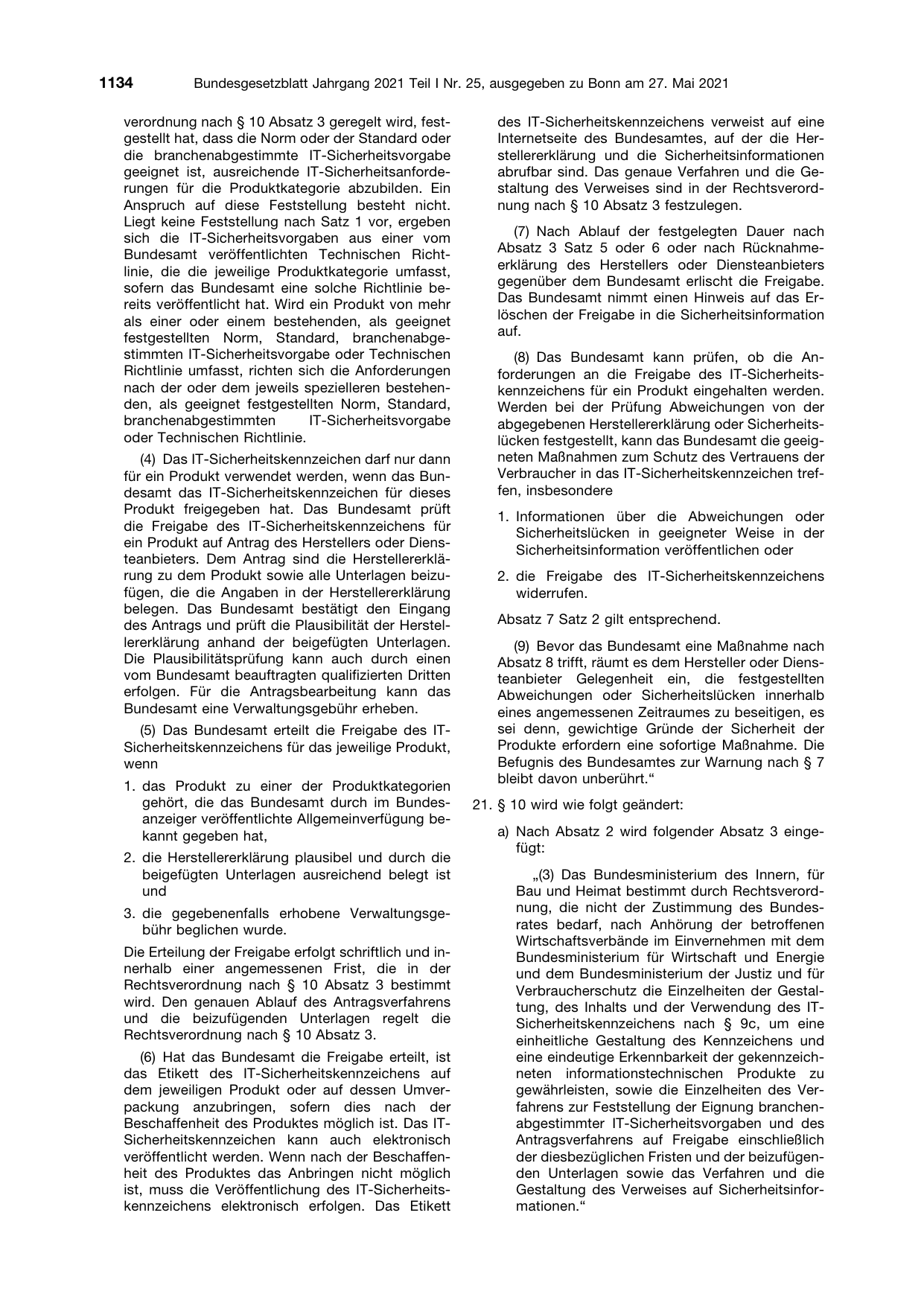 BGBl. 2021, Seite 1134 — Originalseite als Abbildung