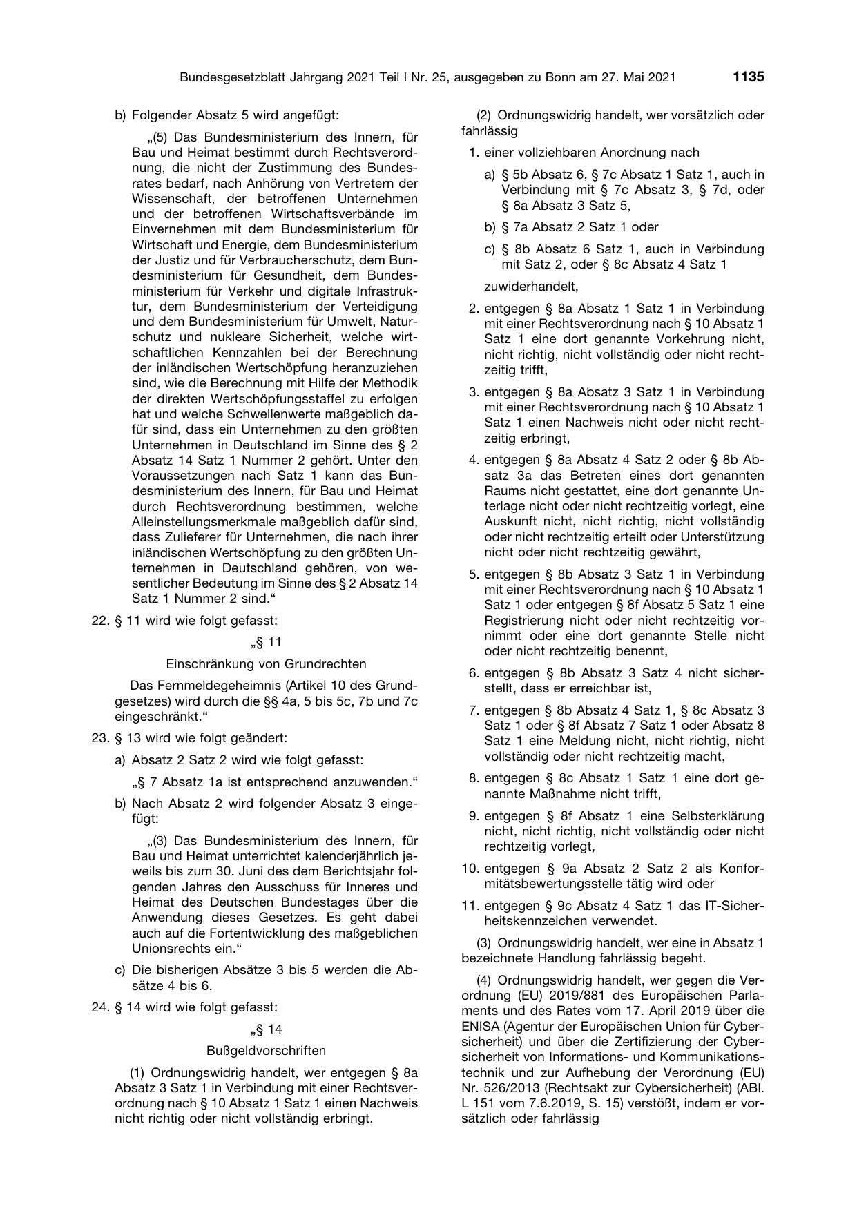 BGBl. 2021, Seite 1135 — Originalseite als Abbildung