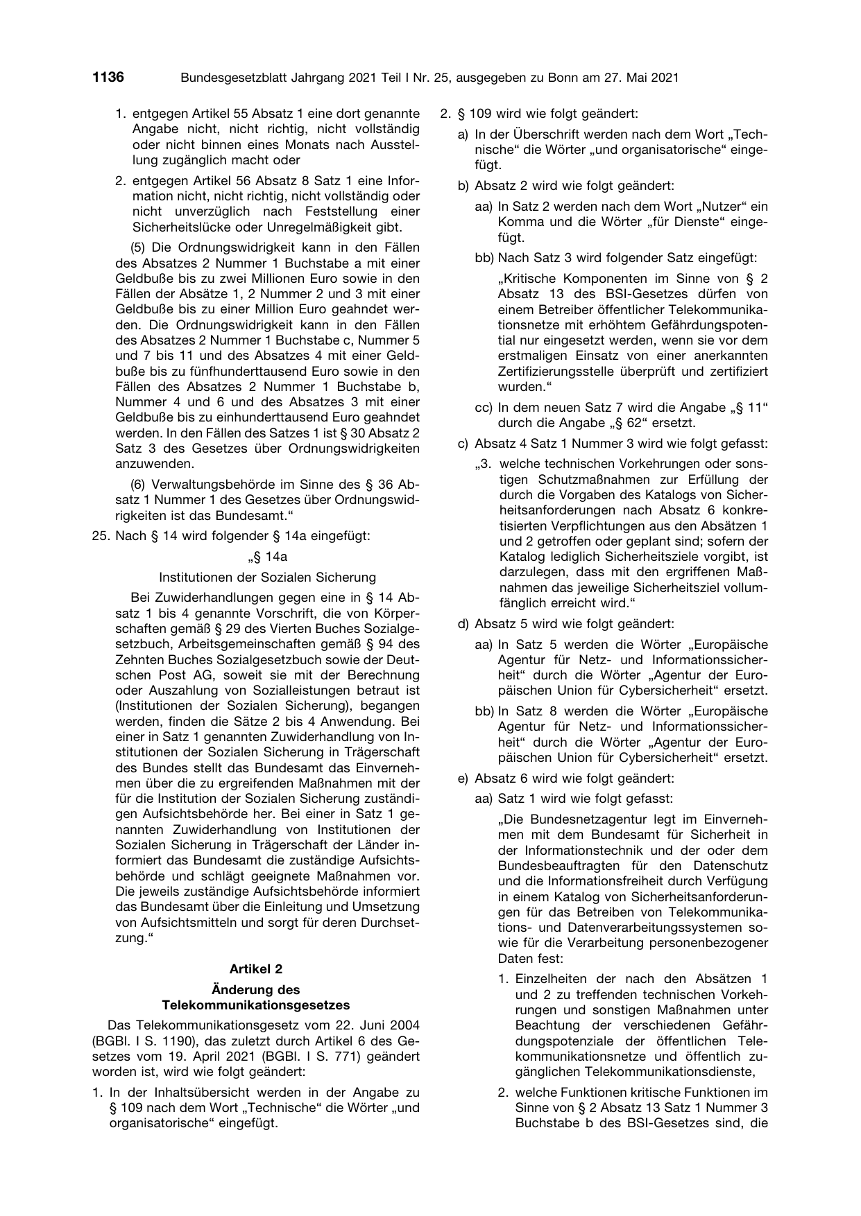 BGBl. 2021, Seite 1136 — Originalseite als Abbildung