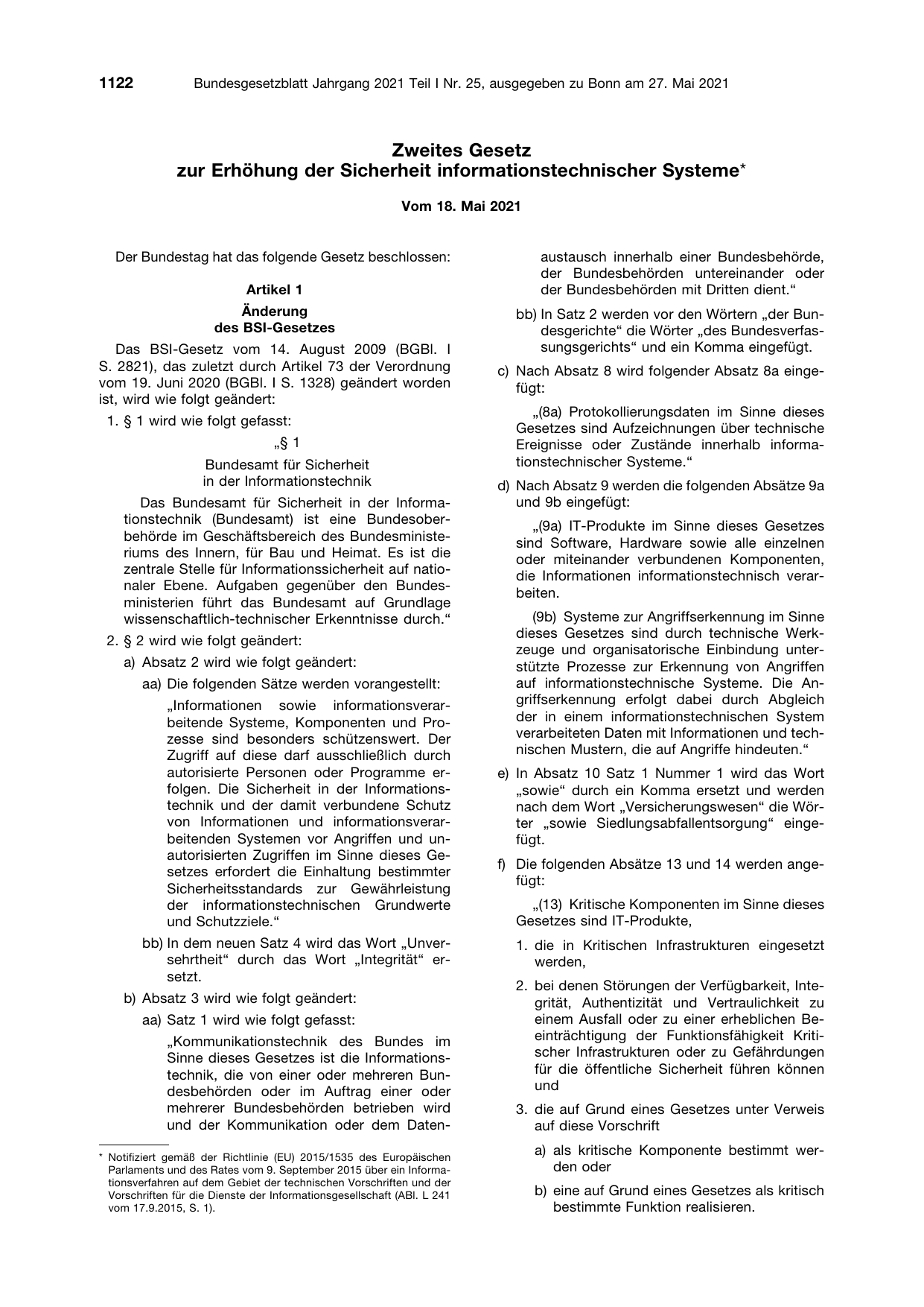BGBl. 2021, Seite 1122 — Originalseite als Abbildung