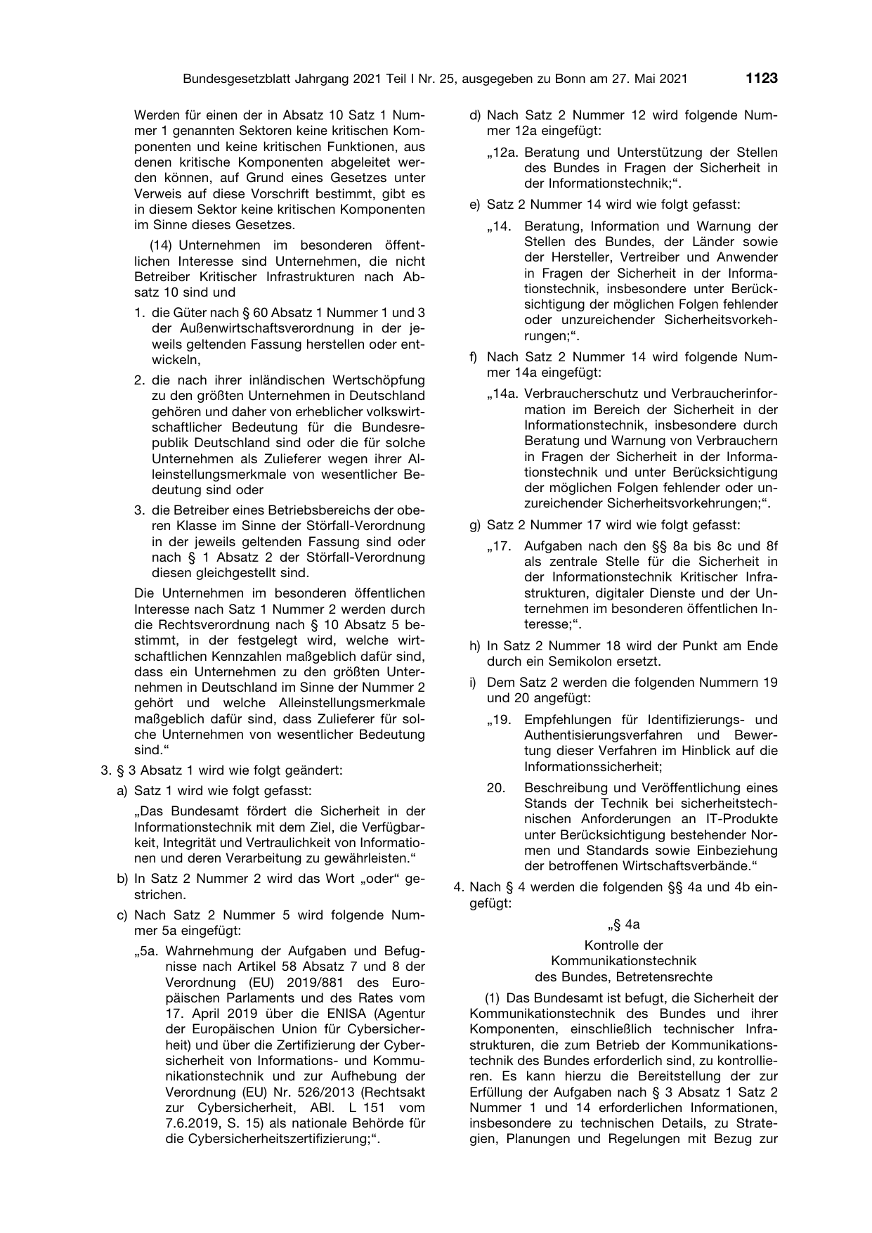 BGBl. 2021, Seite 1123 — Originalseite als Abbildung