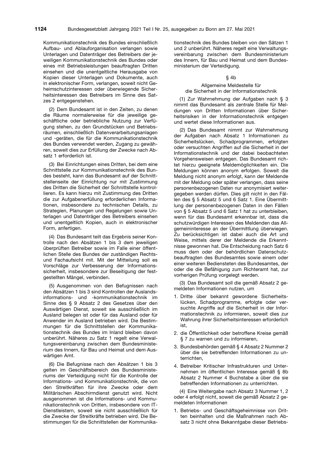 BGBl. 2021, Seite 1124 — Originalseite als Abbildung