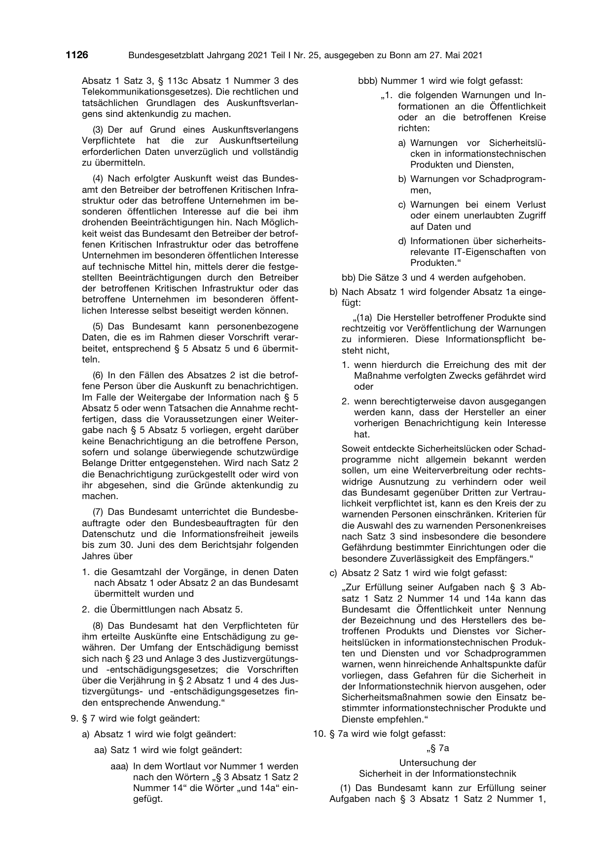 BGBl. 2021, Seite 1126 — Originalseite als Abbildung