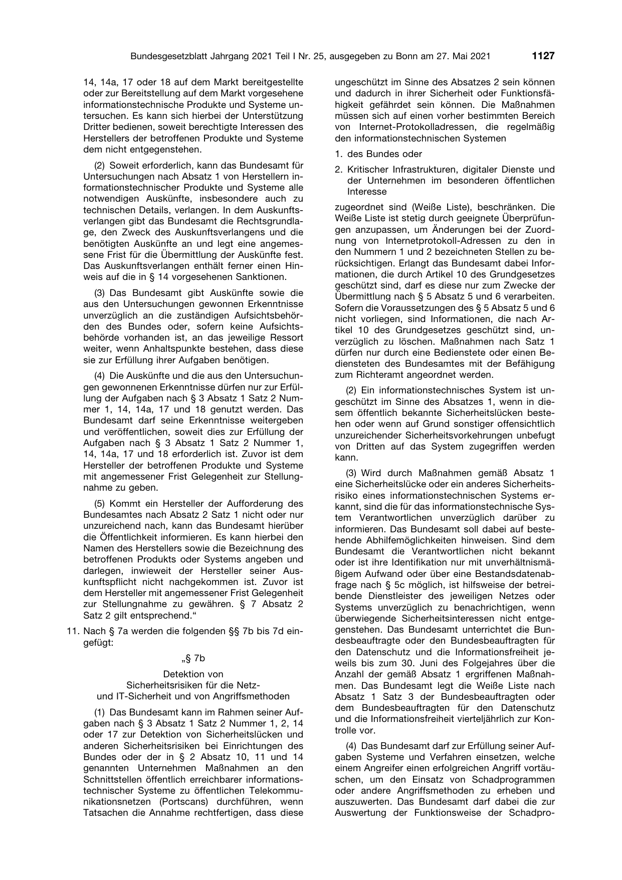 BGBl. 2021, Seite 1127 — Originalseite als Abbildung