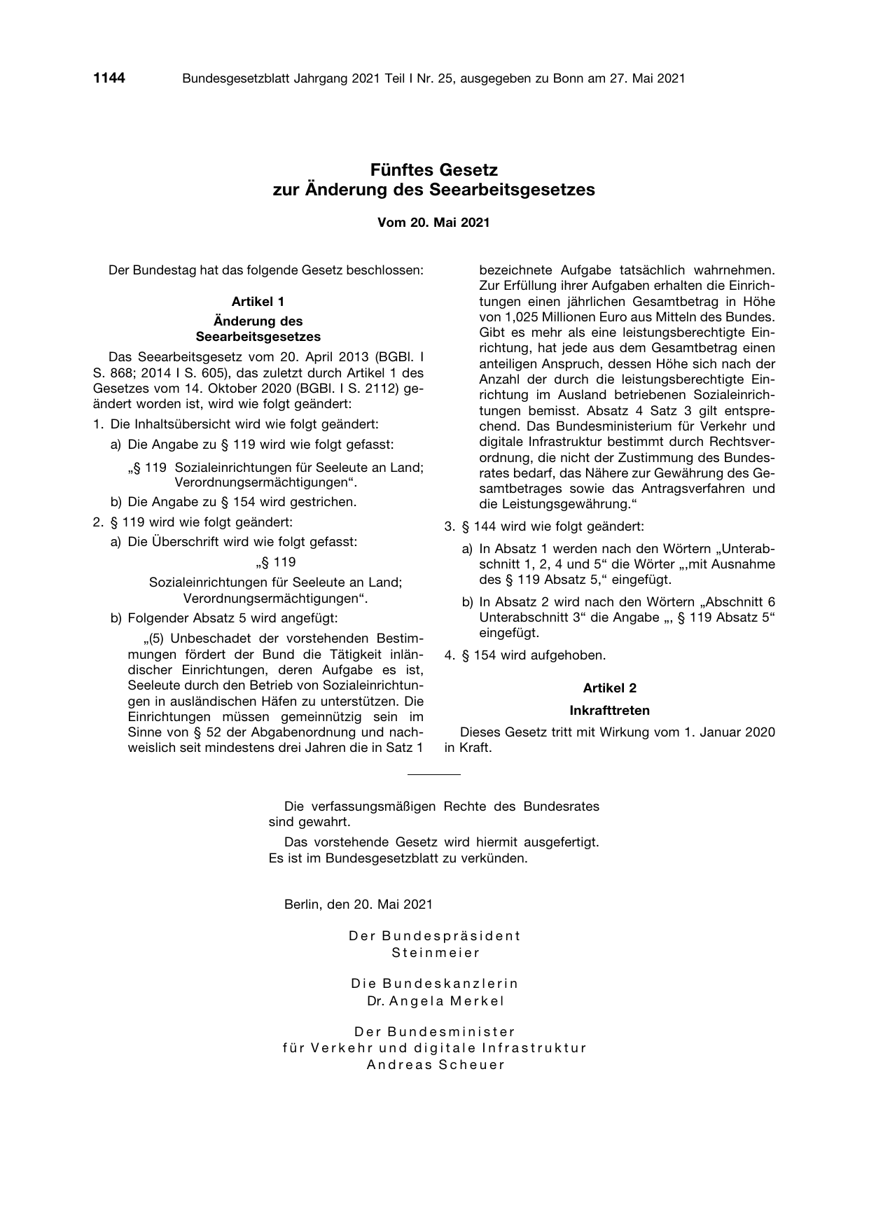 BGBl. 2021, Seite 1144 — Originalseite als Abbildung