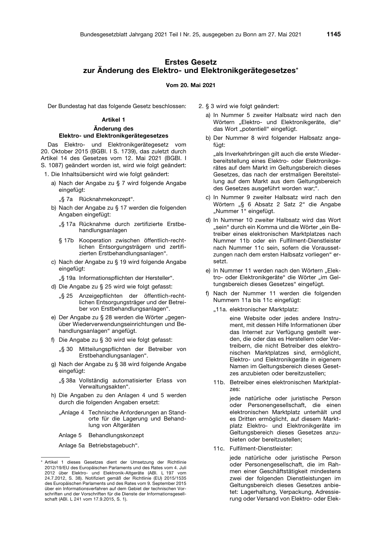 BGBl. 2021, Seite 1145 — Originalseite als Abbildung