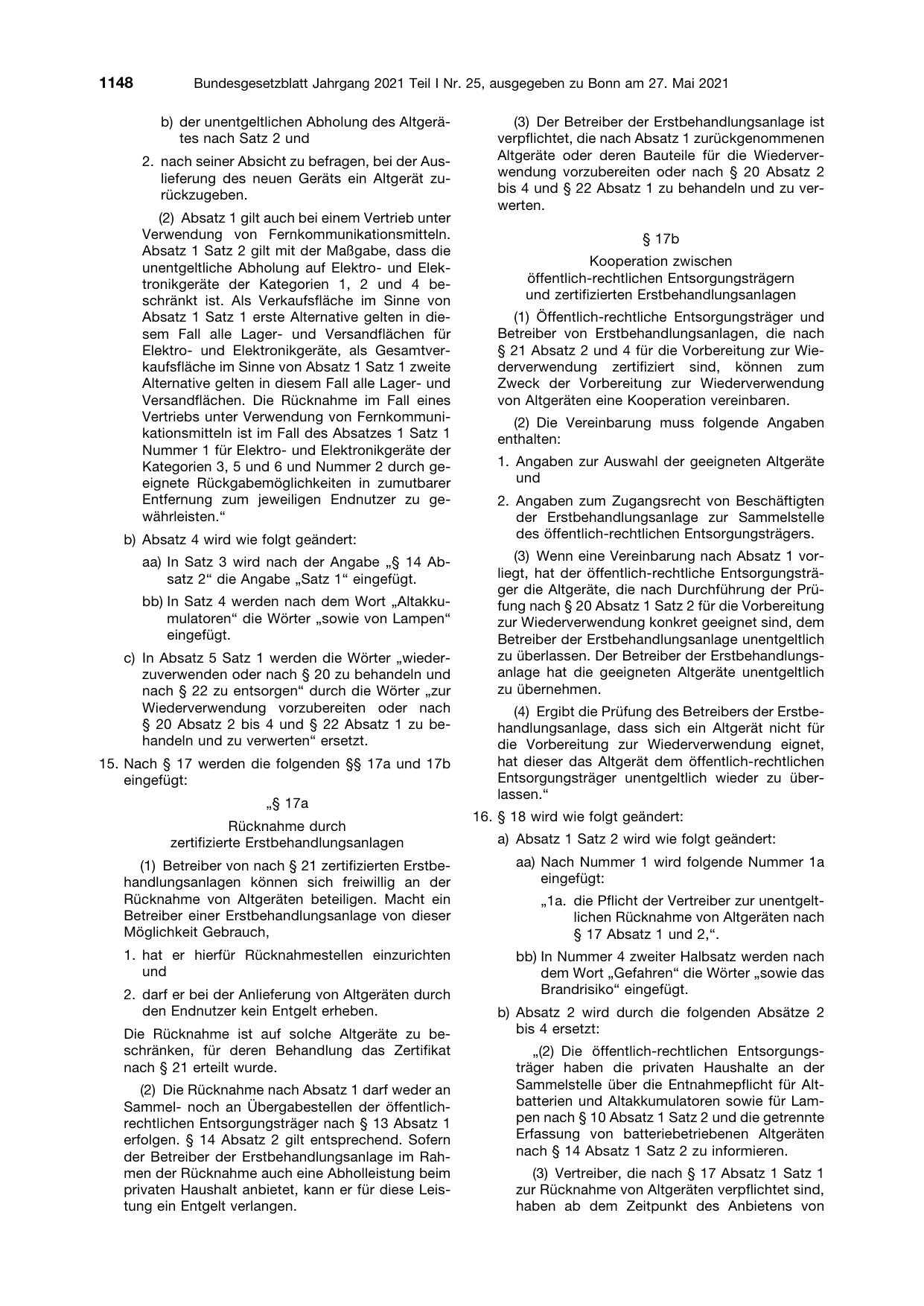 BGBl. 2021, Seite 1148 — Originalseite als Abbildung
