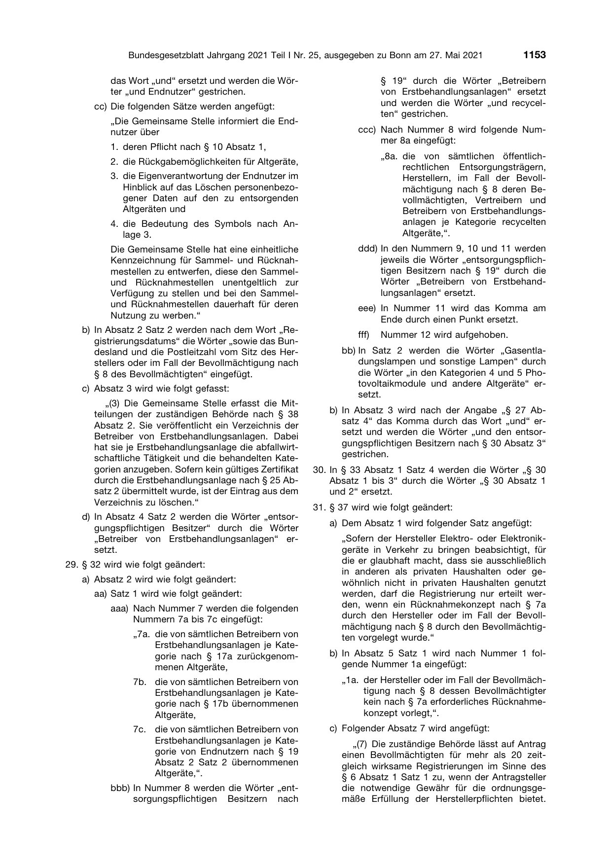 BGBl. 2021, Seite 1153 — Originalseite als Abbildung