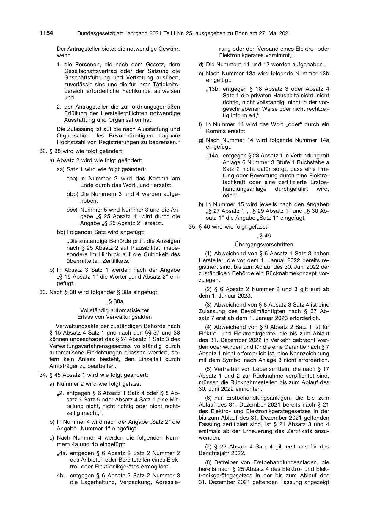 BGBl. 2021, Seite 1154 — Originalseite als Abbildung