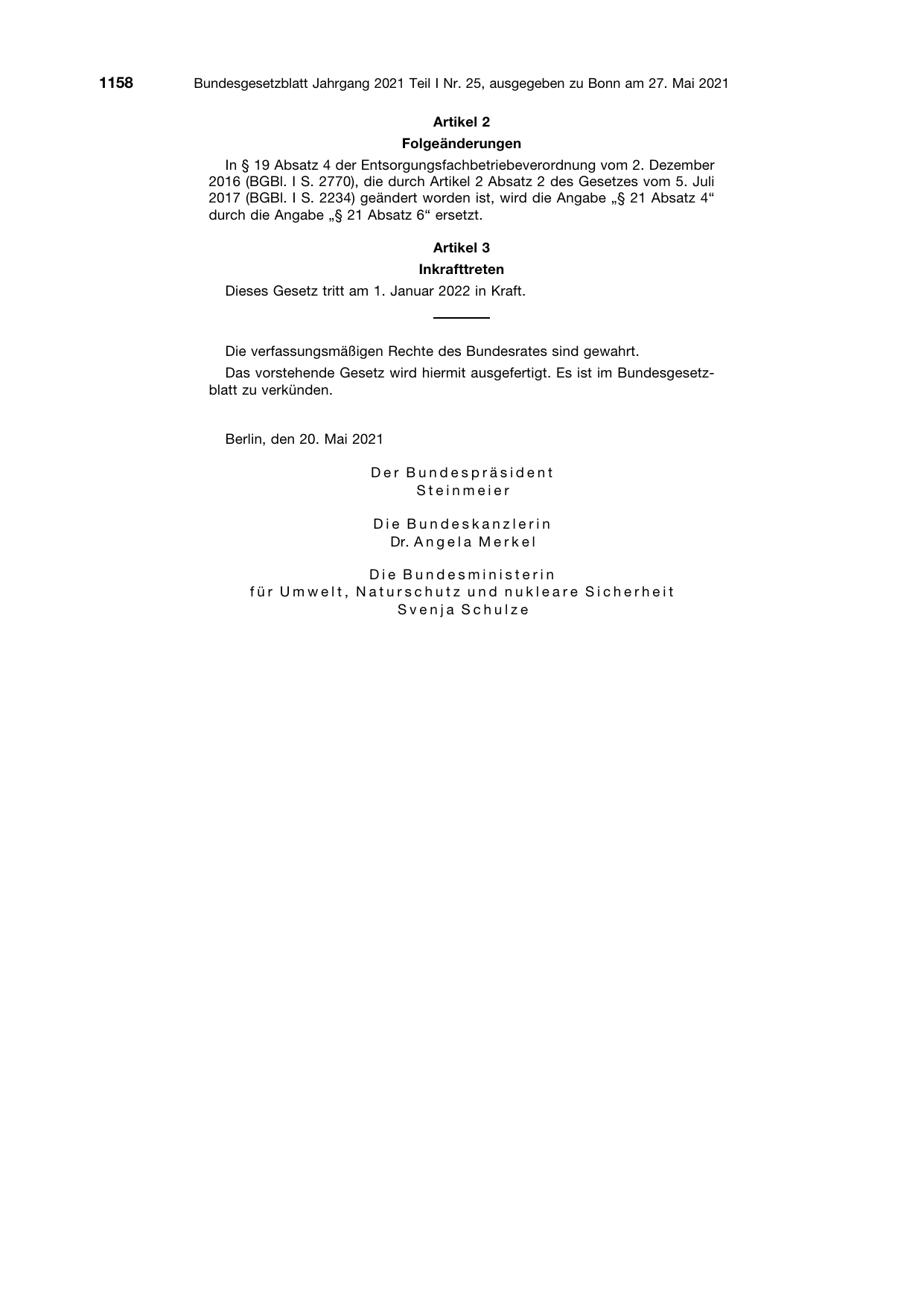 BGBl. 2021, Seite 1158 — Originalseite als Abbildung