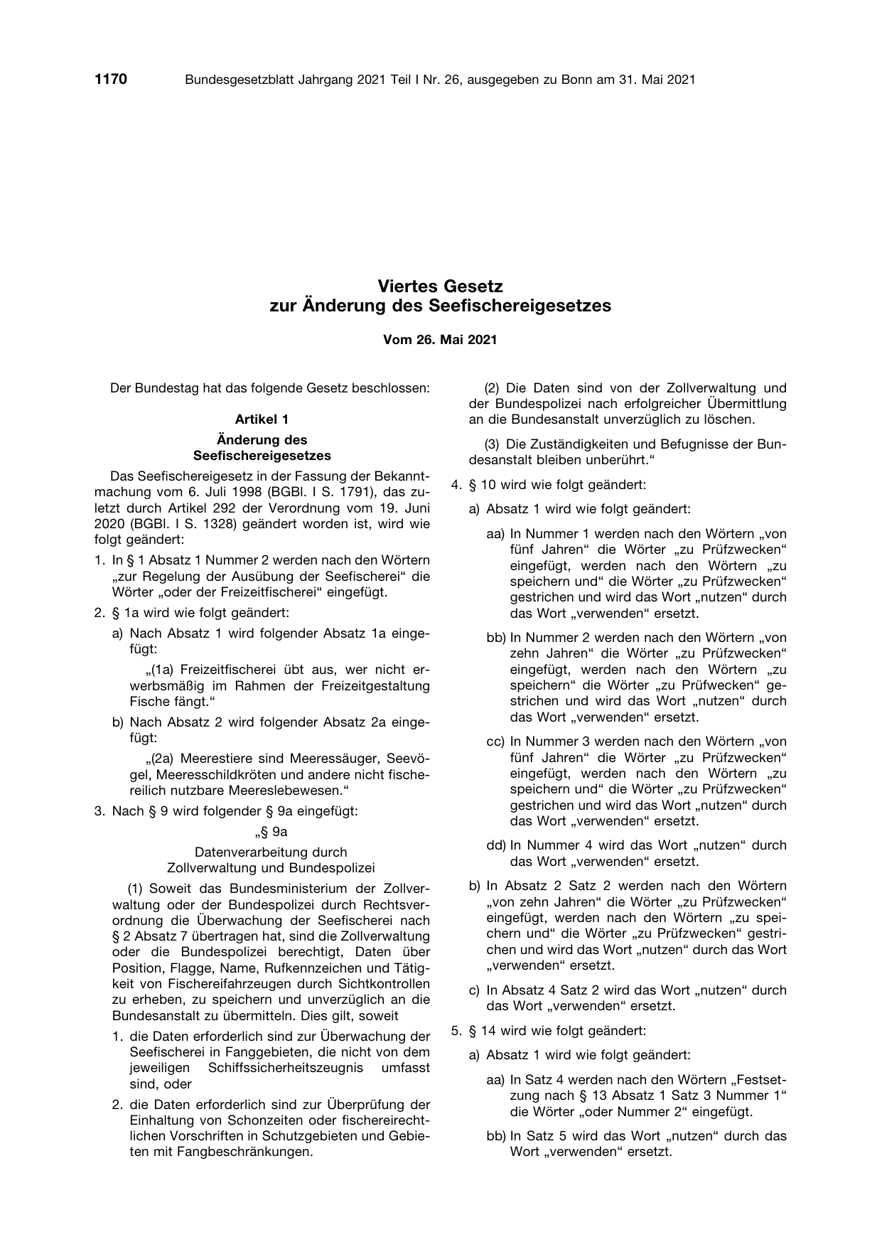 BGBl. 2021, Seite 1170 — Originalseite als Abbildung