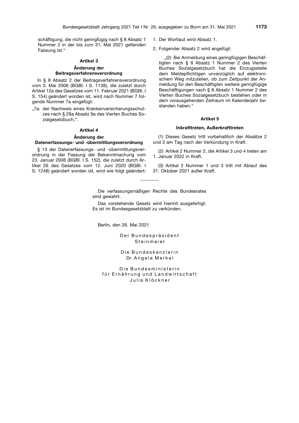 BGBl. 2021, Seite 1173 — Originalseite als Abbildung