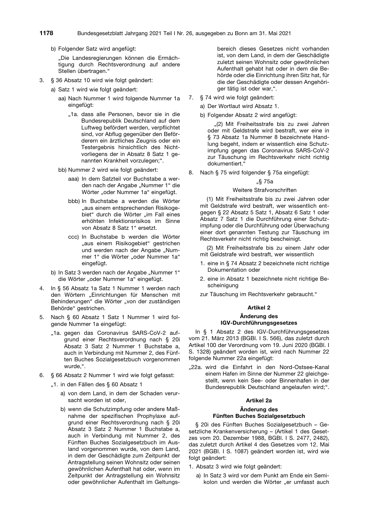 BGBl. 2021, Seite 1178 — Originalseite als Abbildung