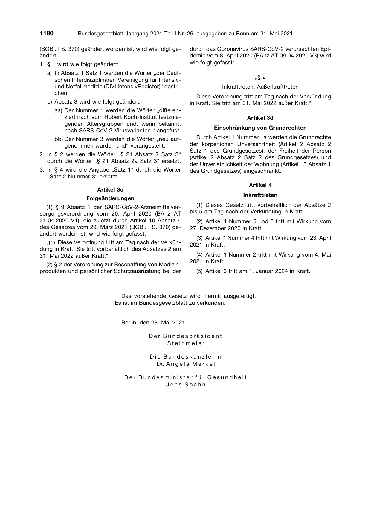 BGBl. 2021, Seite 1180 — Originalseite als Abbildung