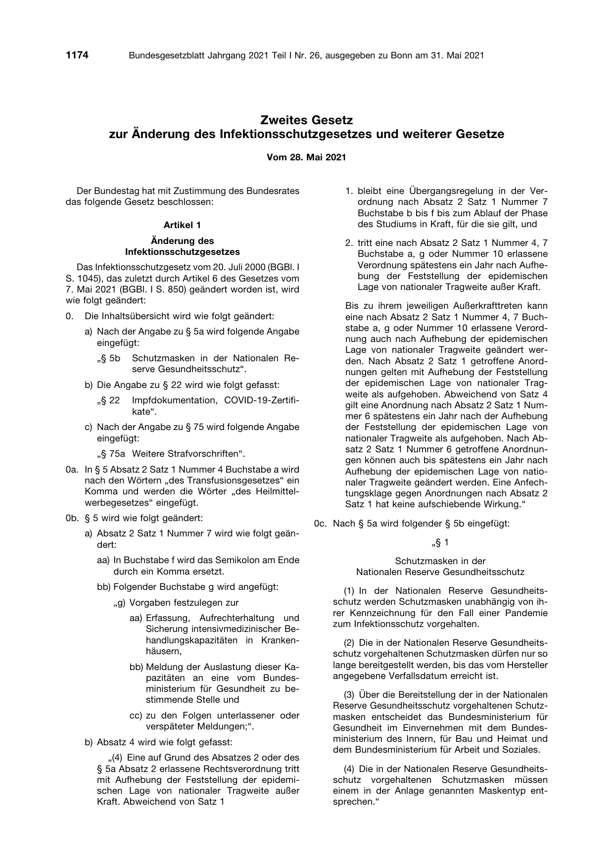 BGBl. 2021, Seite 1174 — Originalseite als Abbildung
