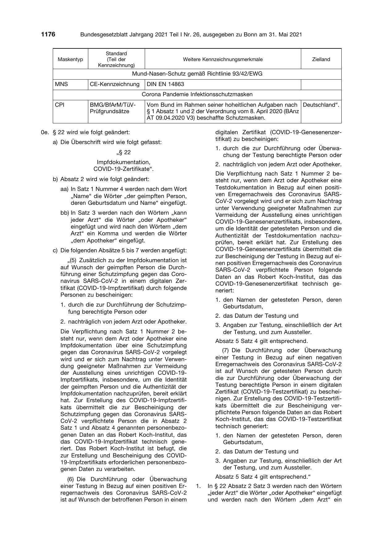 BGBl. 2021, Seite 1176 — Originalseite als Abbildung