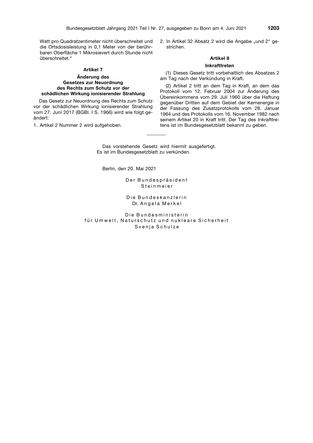 BGBl. 2021, Seite 1203 — Originalseite als Abbildung