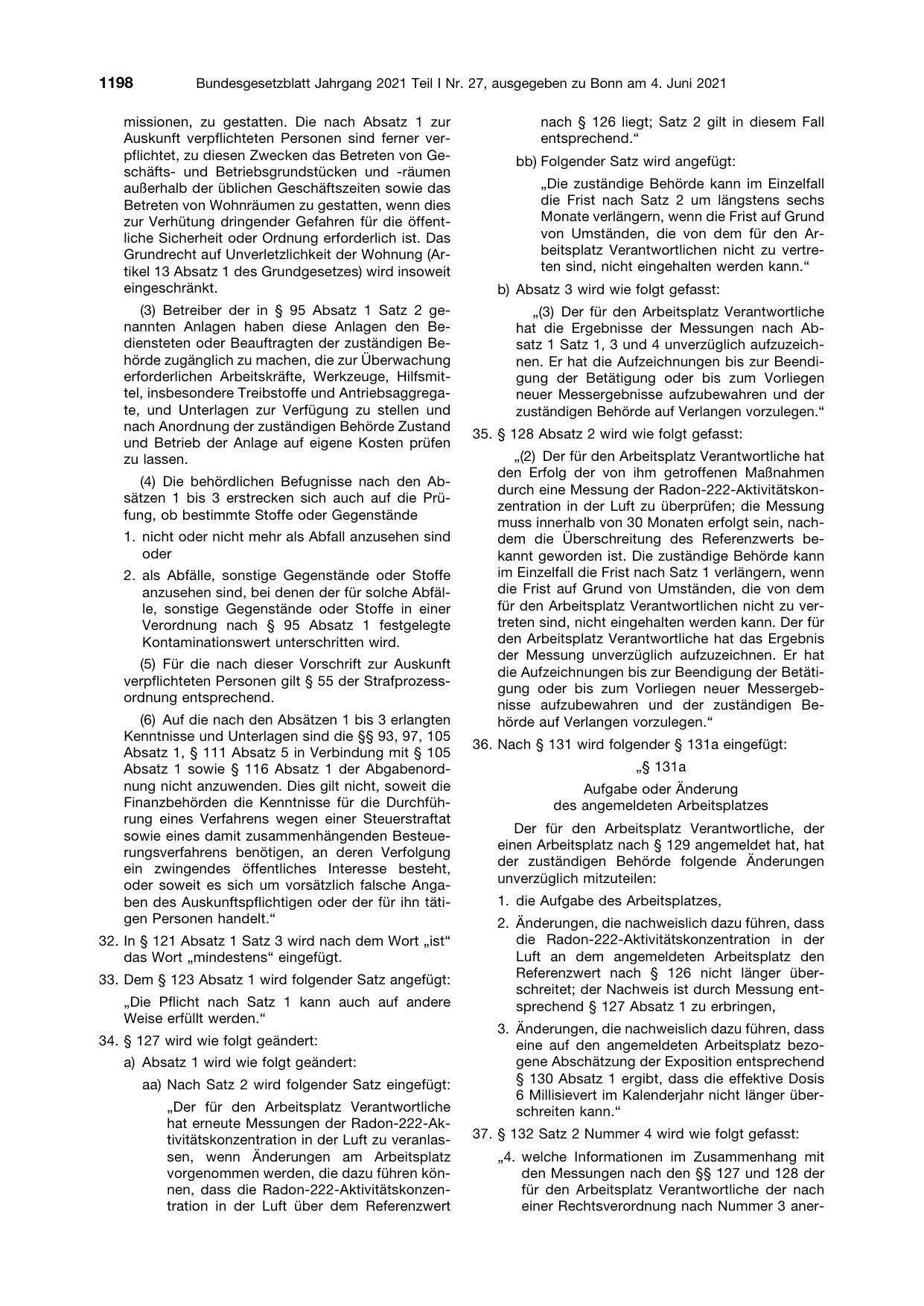 BGBl. 2021, Seite 1198 — Originalseite als Abbildung