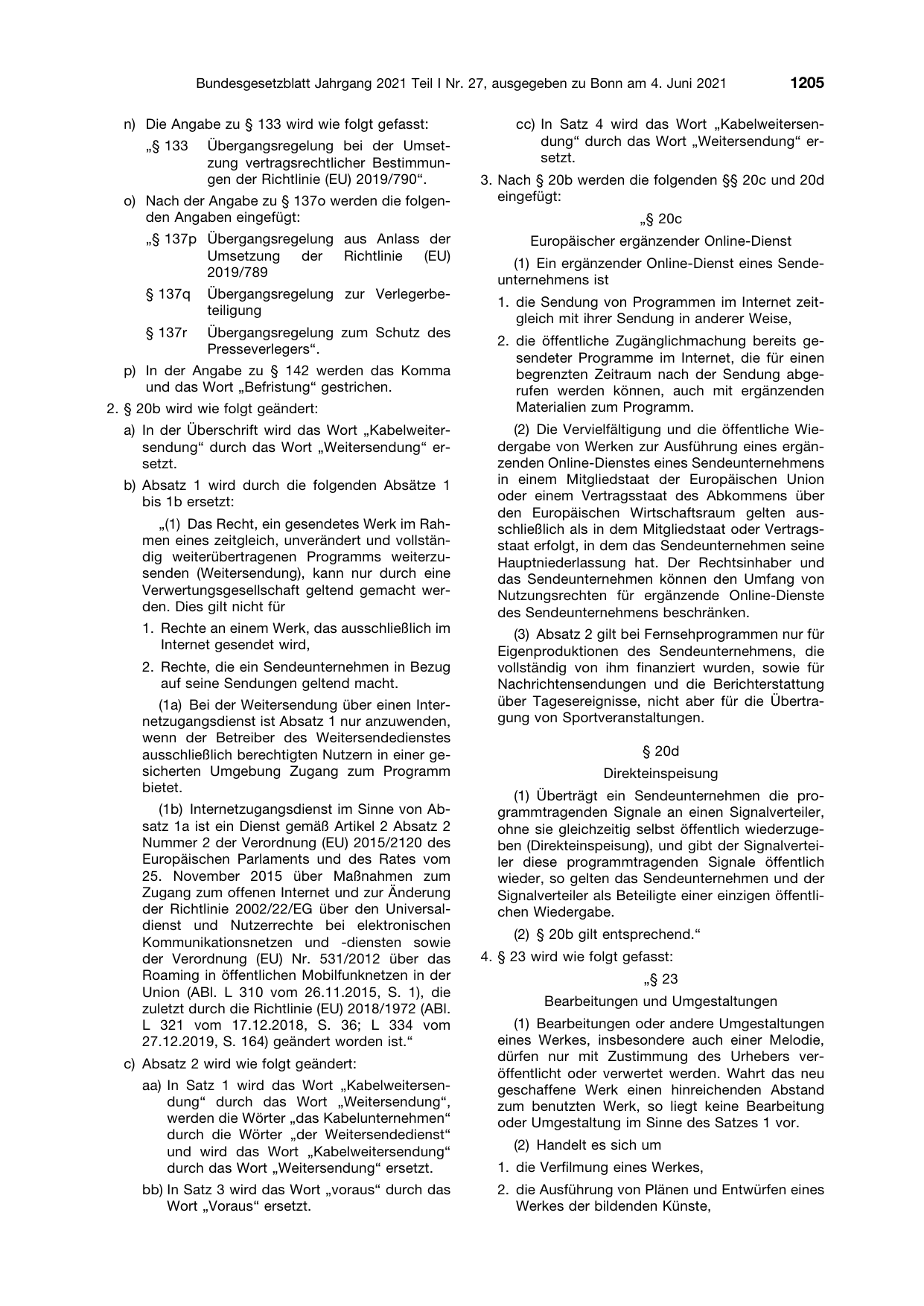BGBl. 2021, Seite 1205 — Originalseite als Abbildung