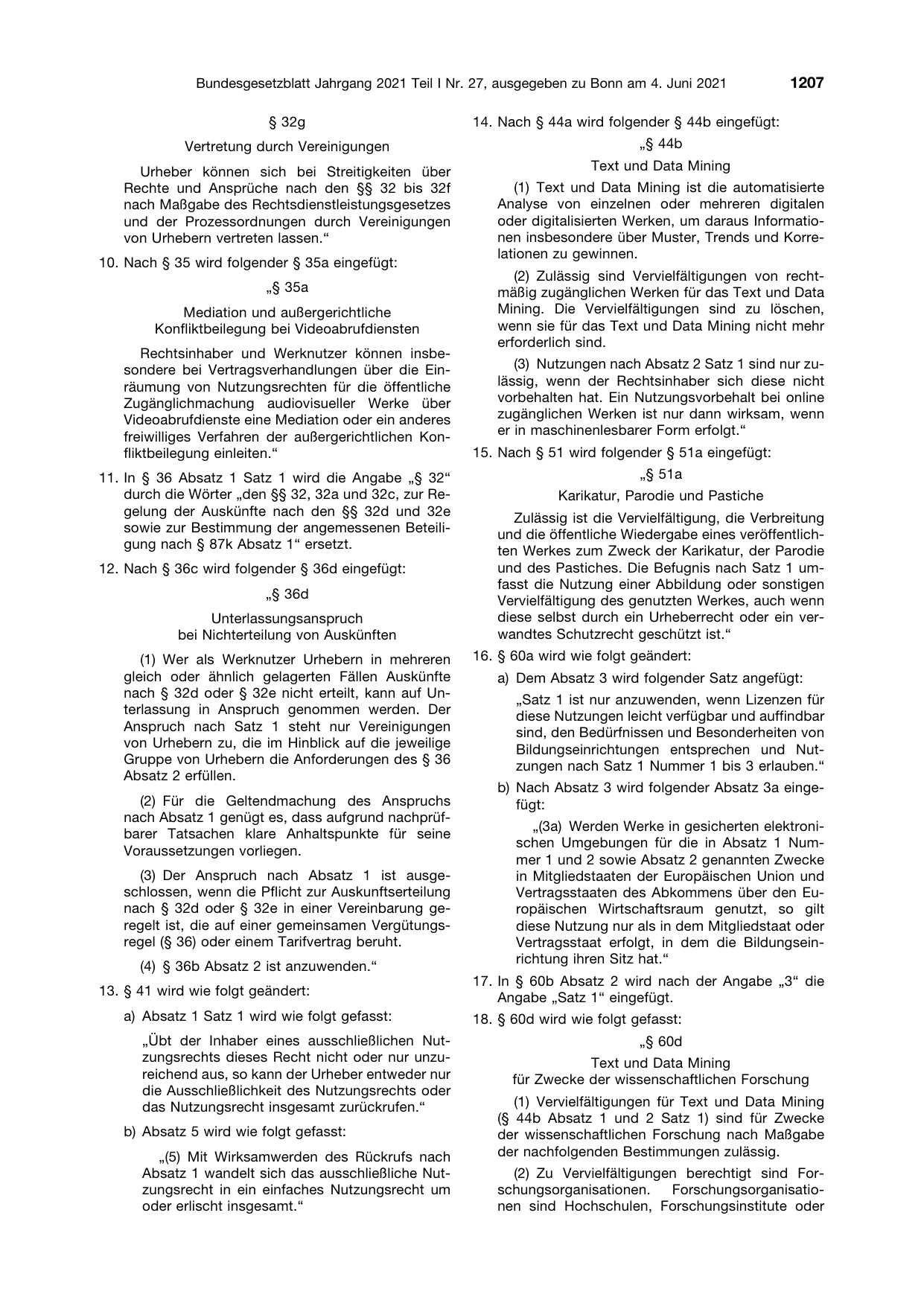 BGBl. 2021, Seite 1207 — Originalseite als Abbildung