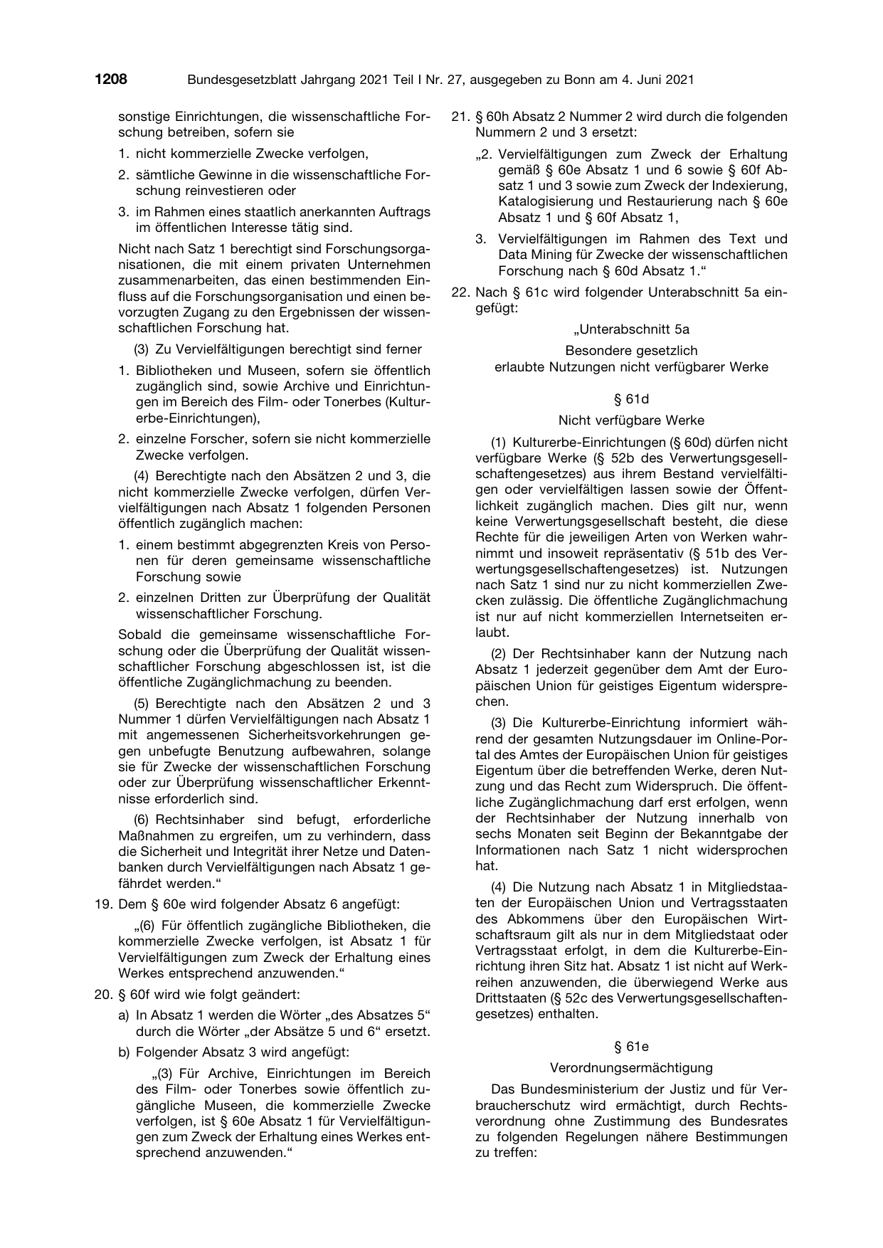 BGBl. 2021, Seite 1208 — Originalseite als Abbildung