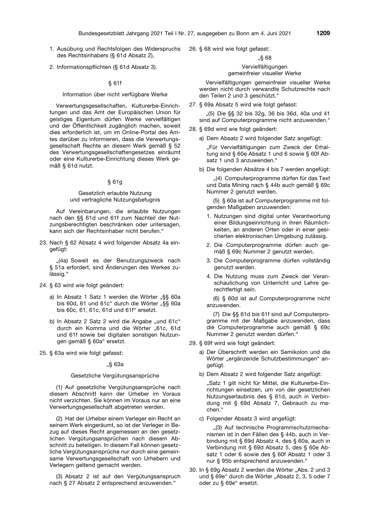 BGBl. 2021, Seite 1209 — Originalseite als Abbildung