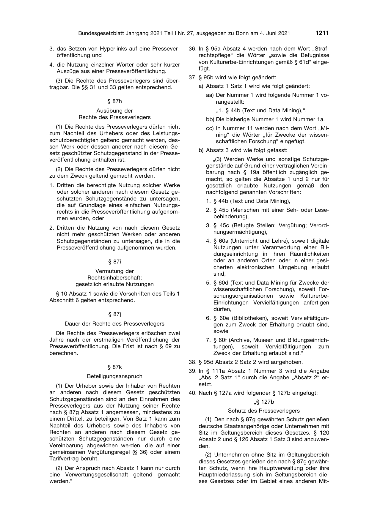 BGBl. 2021, Seite 1211 — Originalseite als Abbildung
